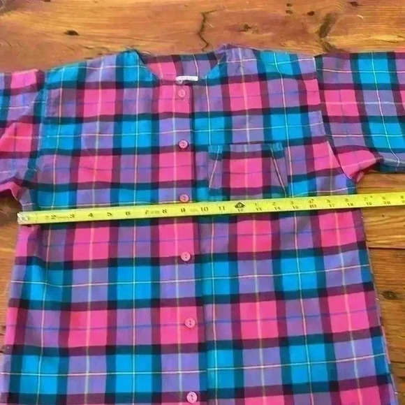 No Collar pink blue and purple button down flannel made in the USA - Picture 6 of 7